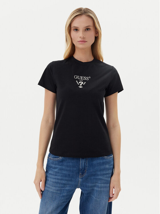 Guess Guess Футболка V4YI21 KCDH1 Чорний Slim Fit