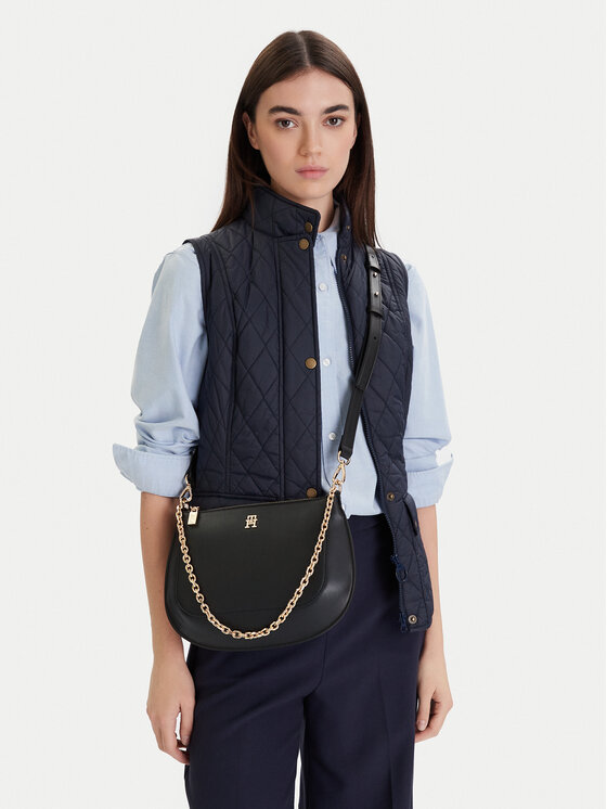 Tommy Hilfiger Ročna torba Tommy Hilfiger Th Glam Conv Med Crossover AW0AW18143 Črna