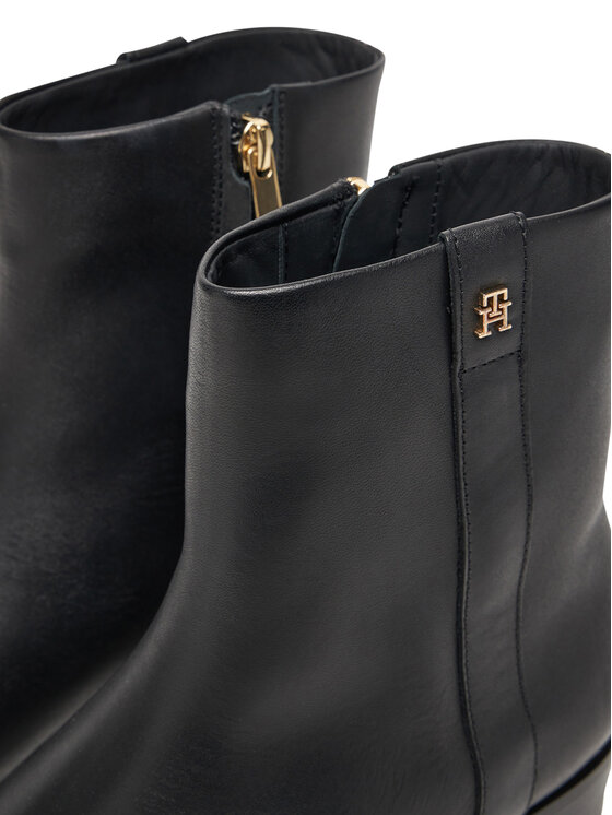 Tommy Hilfiger Botki Tommy Hilfiger Th Leather Pointy Zip Bootie FW0FW08980 Czarny