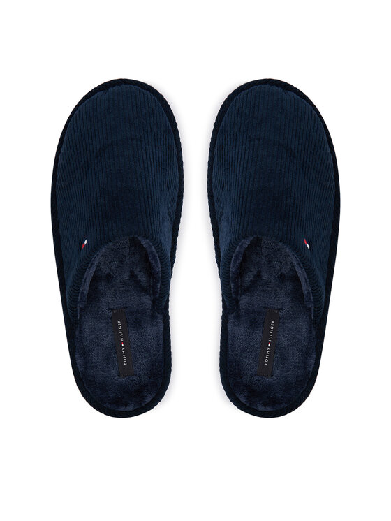 Tommy Hilfiger Bačkory Tommy Hilfiger Corduroy House Shoes FM0FM06019 Tmavomodrá