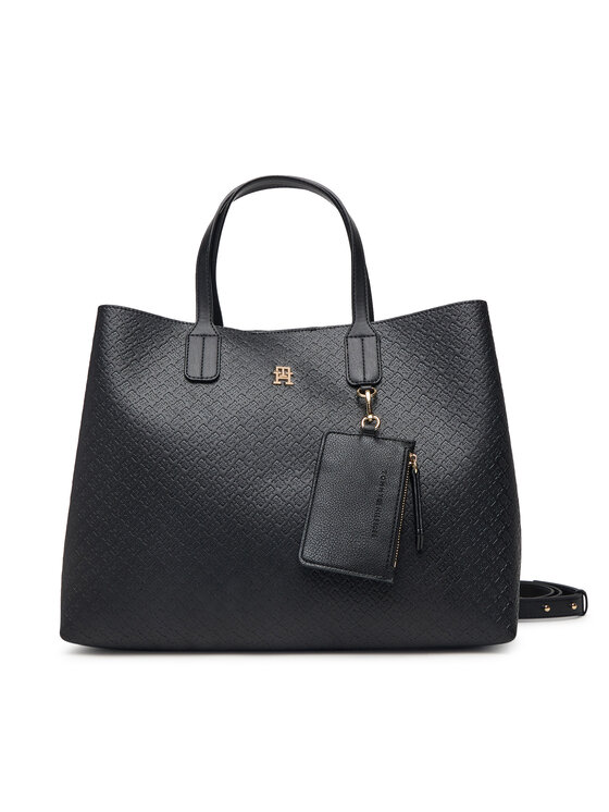 Tommy Hilfiger Дамска чанта Tommy Hilfiger Th Icon Satchel Mono AW0AW18923 Черен