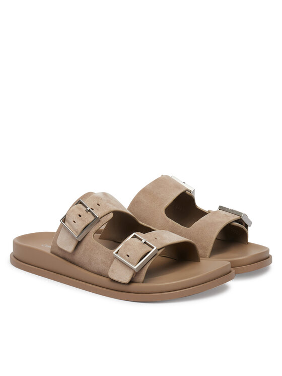 Calvin Klein Klapki Calvin Klein City Sandal Buckle Suede HW0HW03130 Beżowy