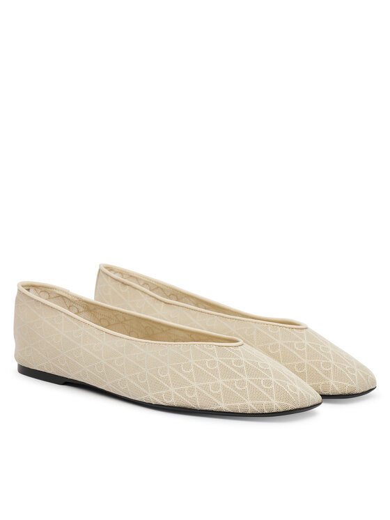 Calvin Klein Balerinke Calvin Klein Square Ballerina Aop Mesh HW0HW02937 Écru