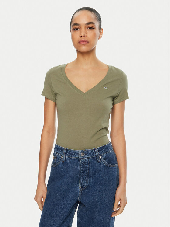 Tommy Jeans Tommy Jeans Majica DW0DW20458 Zelena Slim Fit