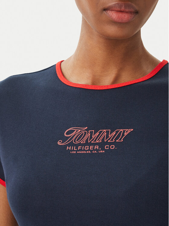 Tommy Hilfiger Tommy Hilfiger Camiseta Logo Graphic Ringer WW0WW49245 Azul marino Slim Fit
