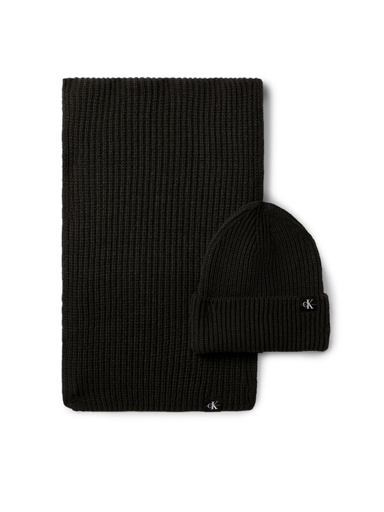 Calvin Klein Jeans Gorro y bufanda Calvin Klein Jeans Monogram Rib Scarf Beanie Set IU0IU00638 Negro