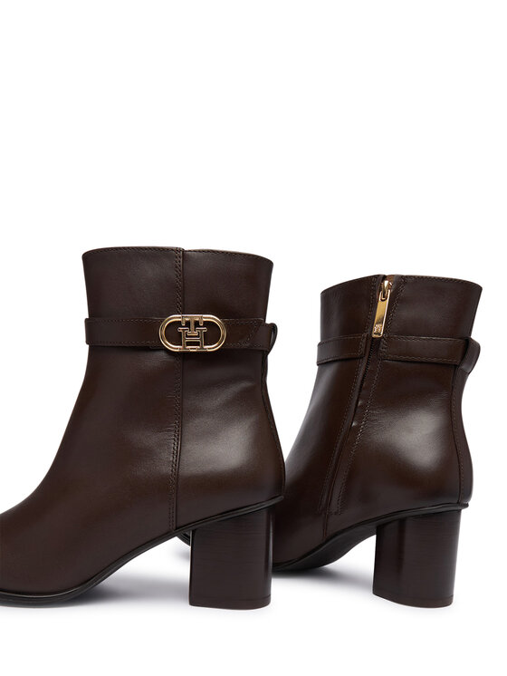Tommy Hilfiger Μποτάκια Tommy Hilfiger Th Strap Leather Block Heel Boot FW0FW09488 Καφέ