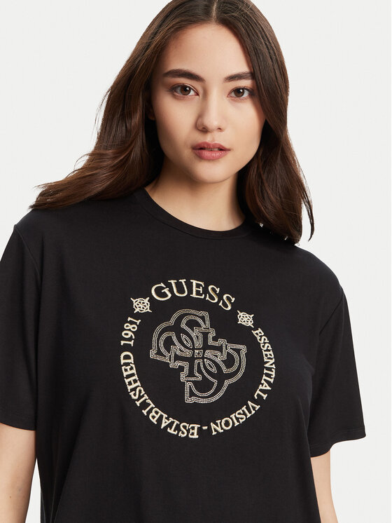 Guess Guess Футболка V5YI05 KCOA2 Чорний Regular Fit