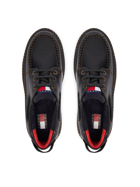 Tommy Jeans Zapatos hasta el tobillo Tommy Jeans Archive '01 Boat Shoe Leather EN0EN03003 Negro
