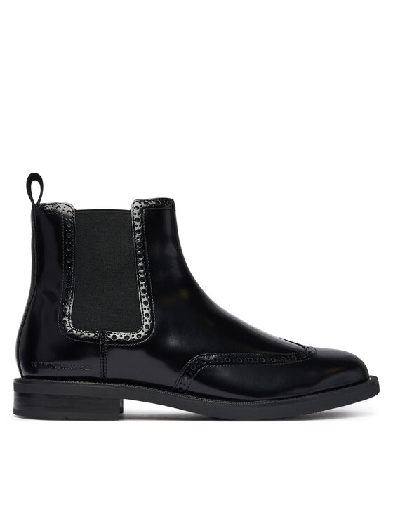 Tommy Hilfiger Jātnieku stila puszābaki Tommy Hilfiger Lth Abrasivato Brogue Chelsea FM0FM06079 Melns