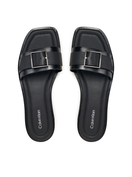 Calvin Klein Чехли Calvin Klein Flat Slide W/Buckle - Lth HW0HW02490 Черен