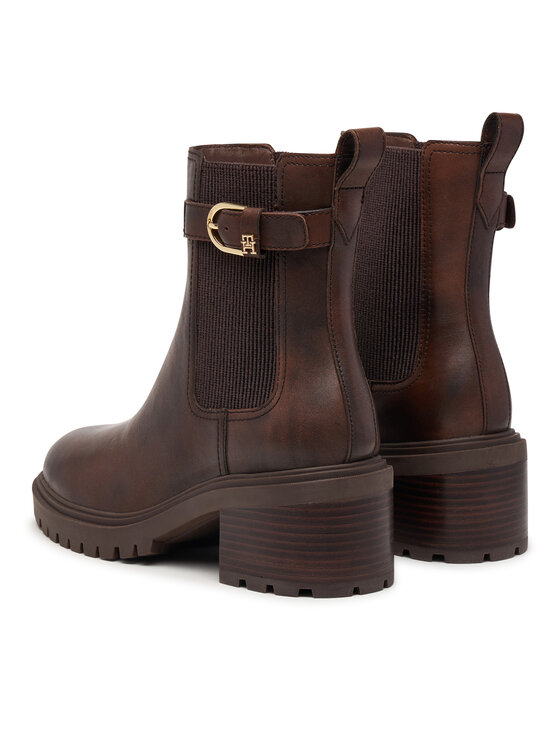 Tommy Hilfiger Боти Tommy Hilfiger Block Heel Buckled Chelsea Boot FW0FW09577 Тъмнокафяв