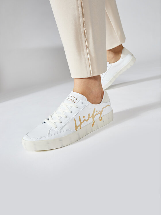 Tommy Hilfiger Sneakers Tommy Hilfiger Th Signature Leather Sneaker FW0FW05701 Alb