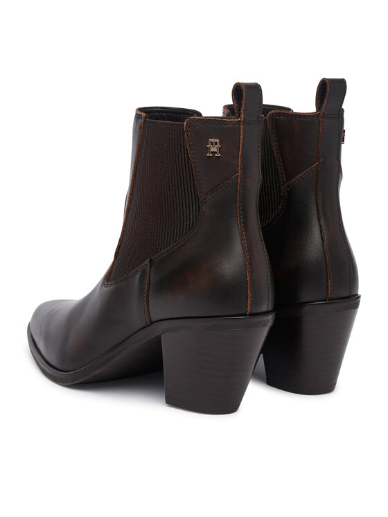 Tommy Hilfiger Členková obuv Tommy Hilfiger Leather Western Chelsea Boot FW0FW09582 Hnedá