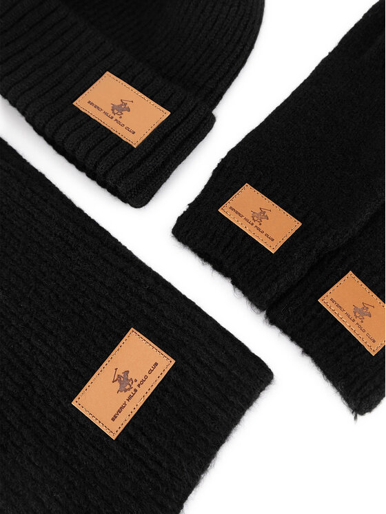 Beverly Hills Polo Club Комплект шапка, шал и ръкавици Beverly Hills Polo Club BHPC-MC-001-AW24 Черен