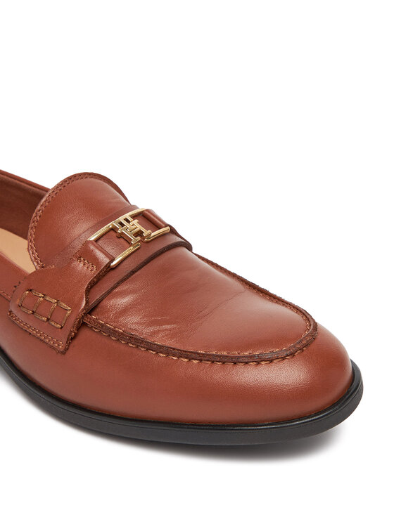 Tommy Hilfiger Loafersy Tommy Hilfiger Th Logo Leather Loafer FW0FW08705 Hnědá