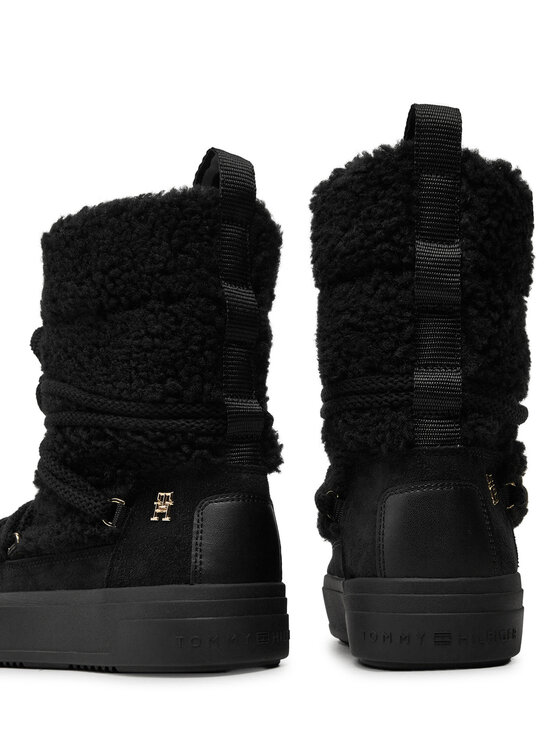 Tommy Hilfiger Botas de nieve Tommy Hilfiger Lace-Up Faux Shearling Snowboot FW0FW08252 Negro