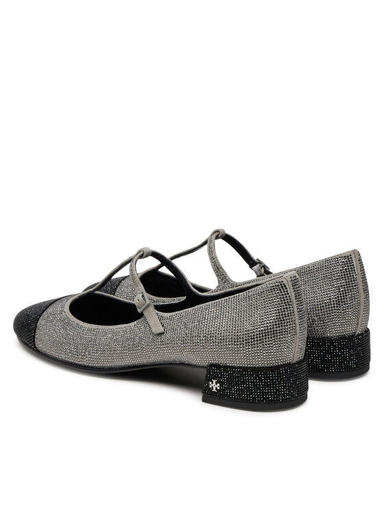 Tory Burch Baleríny Tory Burch Cap-Toe T-Strap Pave Heeled 159830 Strieborná