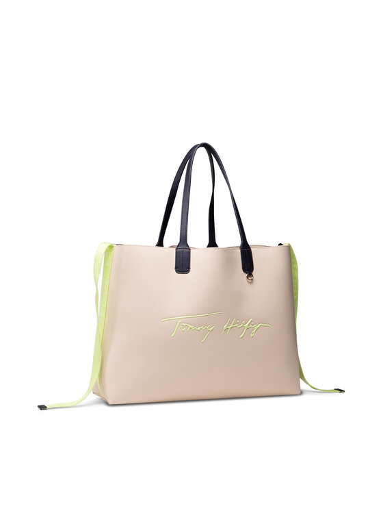 Tommy Hilfiger Táska Tommy Hilfiger Iconic Tommy Tote Sign AW0AW10088 Bézs
