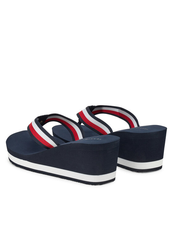 Tommy Hilfiger Šlepetės per pirštą Tommy Hilfiger Th Corporate Wedge Beach Sandal FW0FW08520 Tamsiai mėlyna
