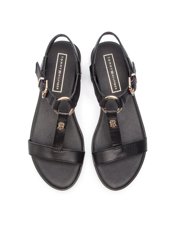 Tommy Hilfiger Sandali Tommy Hilfiger Elevated Leather Flat Sandal FW0FW03946 Nero