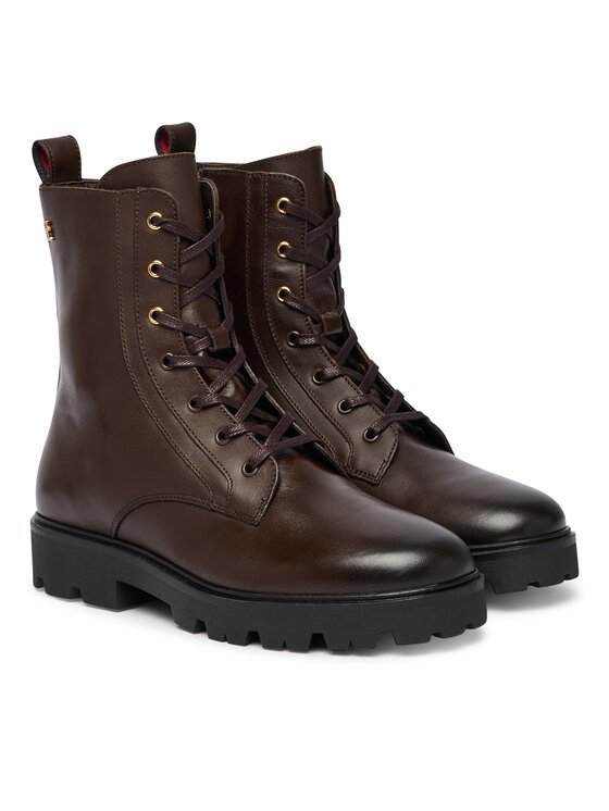 Tommy Hilfiger Trzewiki Tommy Hilfiger TH Stud Leather Lace-Up Boot FW0FW09571 Brązowy