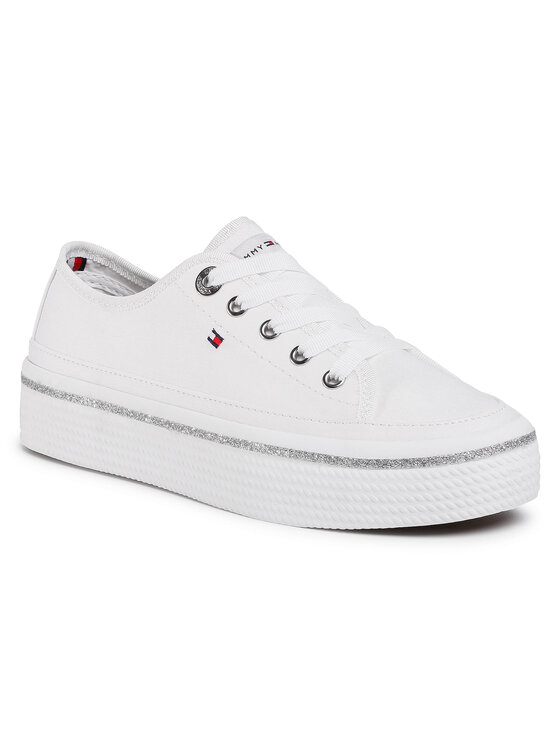 Tommy Hilfiger Kedai Tommy Hilfiger Glitter Detail Flatform Sneaker FW0FW05013 Balta