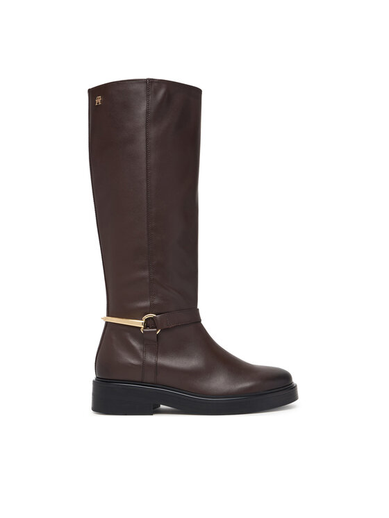 Tommy Hilfiger Cizme lungi riding Tommy Hilfiger Th Stud Leather Knee Riding Boot FW0FW09608 Maro