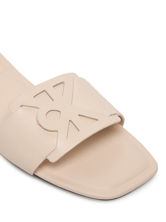 Calvin Klein Şlapi Calvin Klein Square Flat Sandal Emblem HW0HW03128 Écru