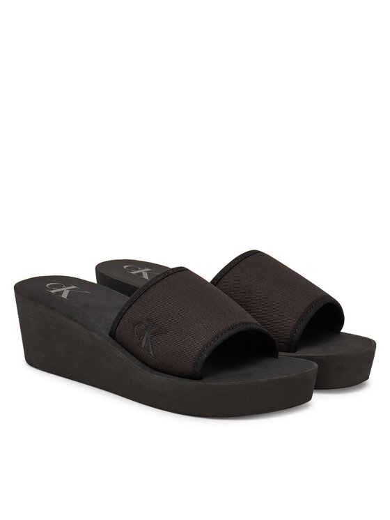Calvin Klein Jeans Klapki Calvin Klein Jeans Beach Wedge Slide Canvas YW0YW01725 Czarny