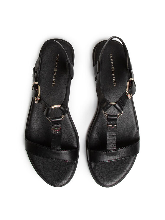 Tommy Hilfiger Sandály Tommy Hilfiger Feminine Leather Flat Sandal FW0FW04882 Černá