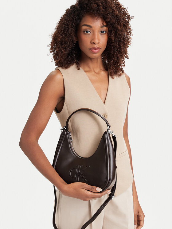 Calvin Klein Torebka Calvin Klein Bold Ck Small Crescent Bag LV04F3561G Brązowy ciemny