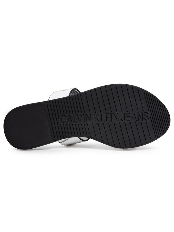 Calvin Klein Jeans Natikači Calvin Klein Jeans Flat Sandal Twostraps Lth YW0YW00026 Bela