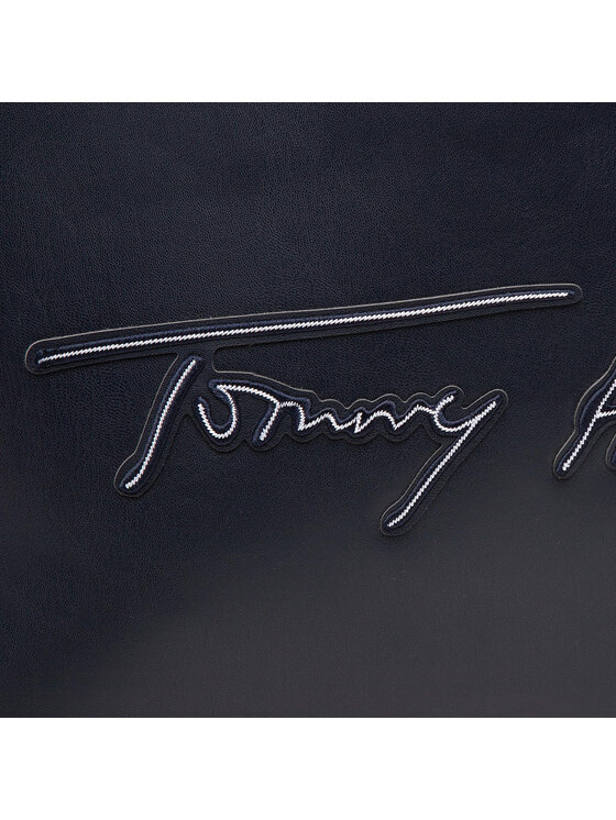 Tommy Hilfiger Τσάντα Tommy Hilfiger Iconic Tommy Tote Signature AW0AW09707 Σκούρο μπλε