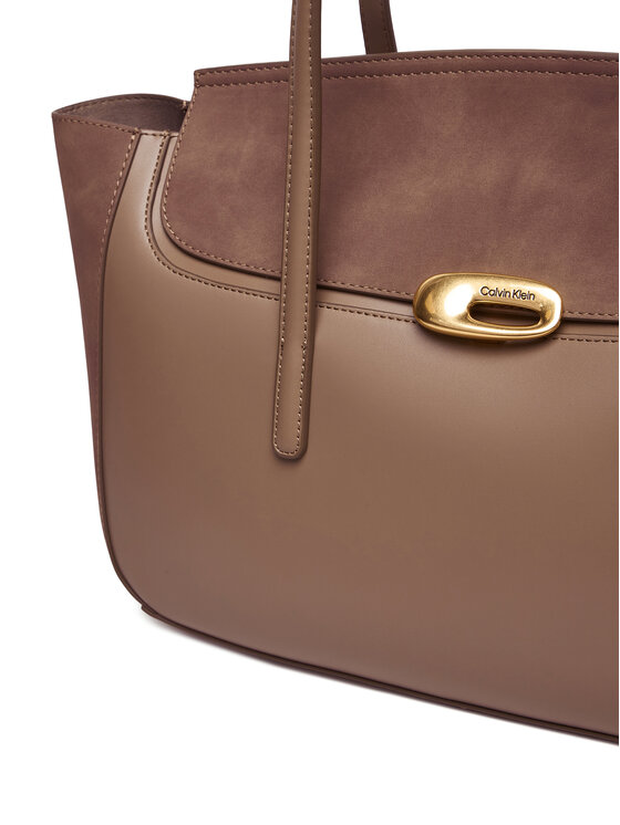 Calvin Klein Ročna torba Calvin Klein Hardware Brushed Flap Tote Bag LV04F3336G Bež