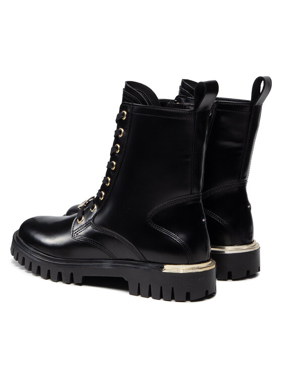 Tommy Hilfiger Žygio batai Tommy Hilfiger Polished Leather Lace Up Boot FW0FW06008 Juoda