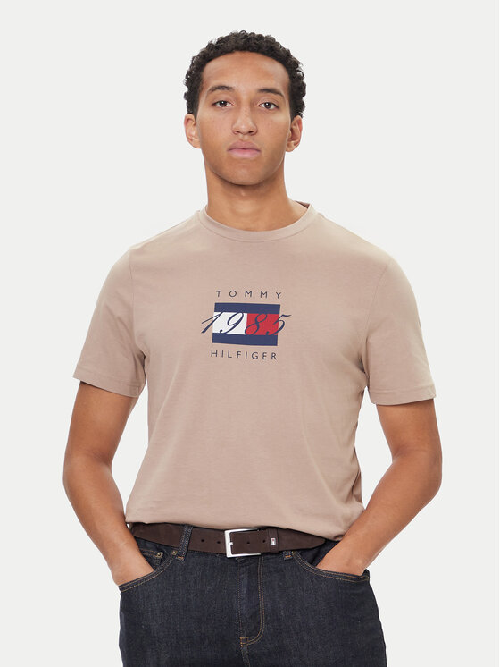 Tommy Hilfiger Tommy Hilfiger Camiseta Linear Flag MW0MW41338 Beis Regular Fit