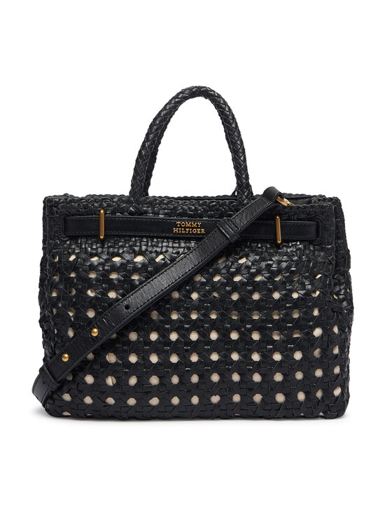 Tommy Hilfiger Borsetta Tommy Hilfiger American Icon Mini Tote Braided AW0AW18734 Nero