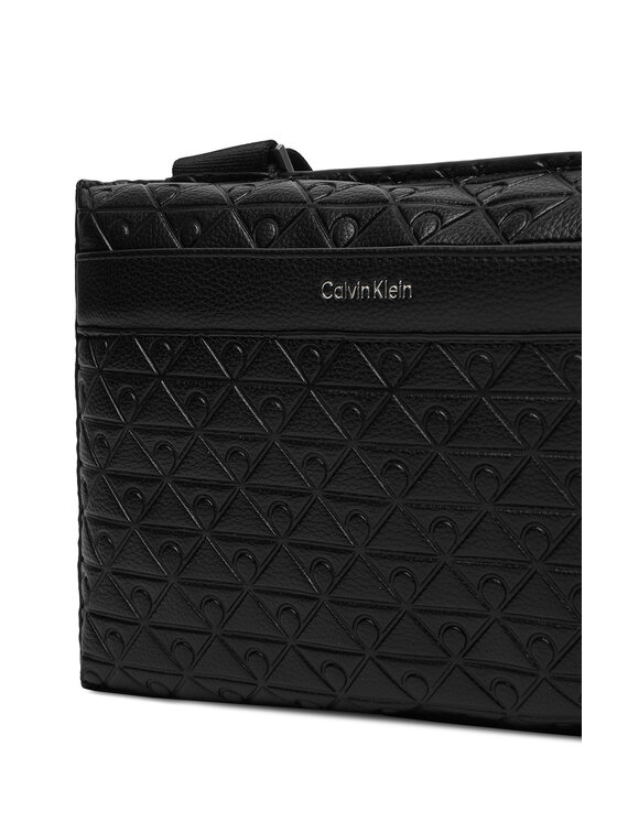 Calvin Klein Torbica za okrog pasu Calvin Klein Emblem Aop Emboss Square Sling LV04D3277G Črna