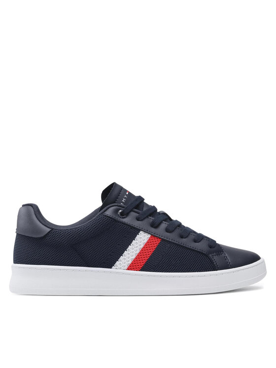 Tommy Hilfiger Sneakersy Tommy Hilfiger Cupsole Court Stripes Knit Mix FM0FM03606 Tmavomodrá