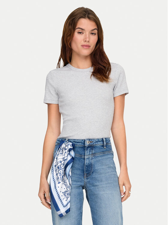ONLY ONLY Camiseta Val 15339774 Gris Slim Fit
