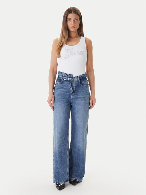 Guess Guess Top W6GP22 K2954 Blanco Regular Fit