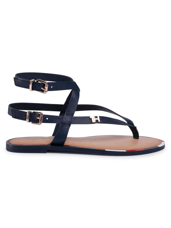 Tommy Hilfiger Sandále Tommy Hilfiger Iconic Flat Strappy Sandal FW0FW04873 Tmavomodrá