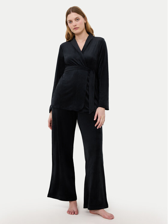 Triumph Triumph Pidžamska bluza Sensual Velour 10225078 Crna Relaxed Fit