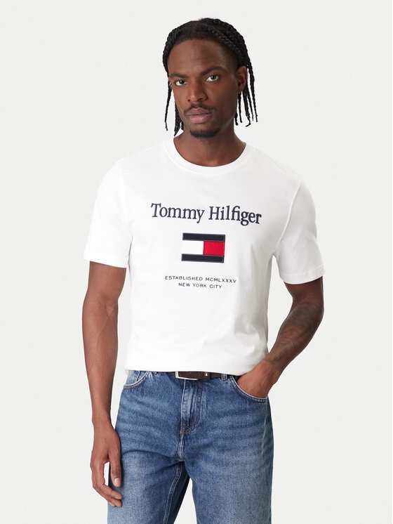 Tommy Hilfiger Tommy Hilfiger Camiseta Embro Flag MW0MW42736 Blanco Regular Fit