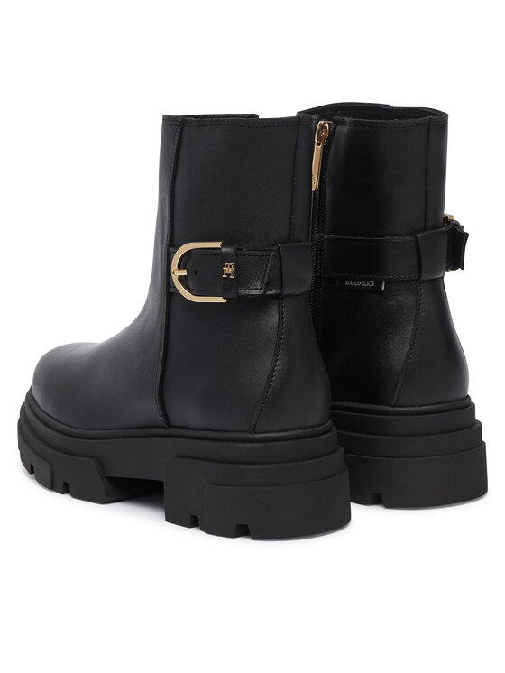 Tommy Hilfiger Боти Tommy Hilfiger Leather Chunky Th Buckled Boot FW0FW09549 Черен