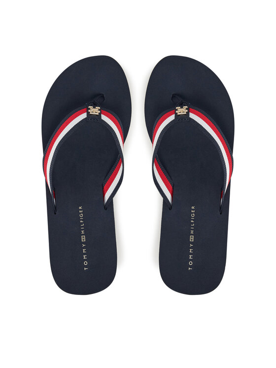 Tommy Hilfiger Japonke Tommy Hilfiger Th Corporate Wedge Beach Sandal FW0FW08520 Mornarsko modra
