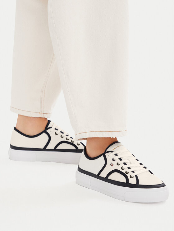 Tommy Hilfiger Πάνινα παπούτσια Tommy Hilfiger Platform Vulc Piping FW0FW09394 Λευκό