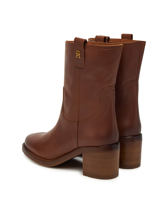 Tommy Hilfiger Боти Tommy Hilfiger Riding Lthr Mid Boot Block Heel FW0FW08776 Кафяв