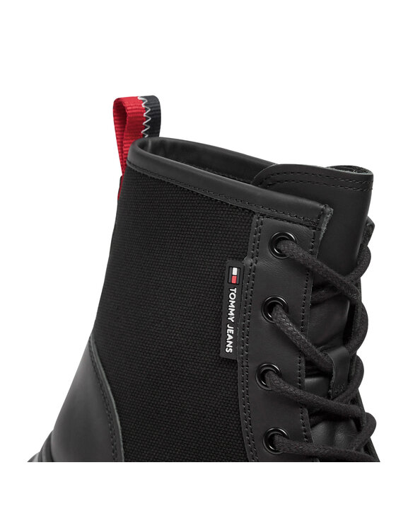 Tommy Jeans Туристически oбувки Tommy Jeans Tjw Chunky Lace Up Boot Mix Mat EN0EN02554 Черен